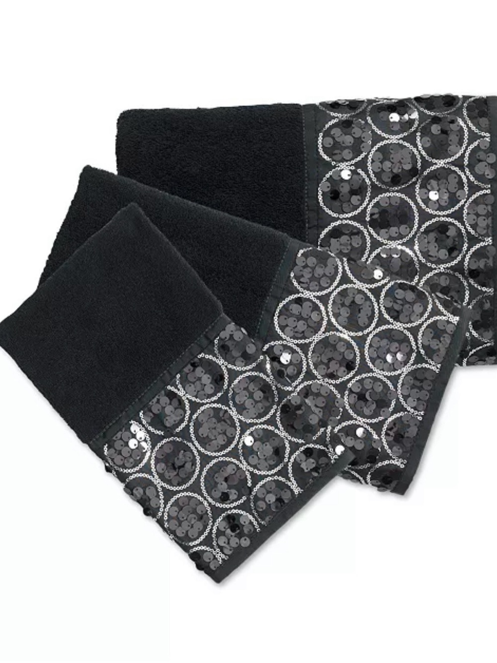 Sinatra 3 Piece Black Towel Set with Sequin.
